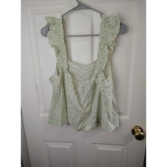 J. Crew Green White Floral Ruffle Strap Cropped Tank. Size XL - Picture 9 of 9